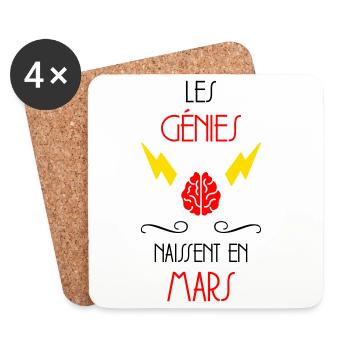 Les Génies Naissent en Mars Cadeau Bébé - Dessous de verre (lot de 4) - blanc - Devant