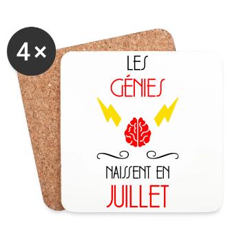 Les Génies Naissent en Juillet Design Humour - Dessous de verre (lot de 4) - blanc - Devant
