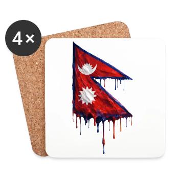 Nepal Flagge Tropfenkunst - Untersetzer (4er-Set) - Weiß - Vorne