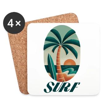 Surf Palm Tree and Beach - Coasters (set of 4) - white - Front