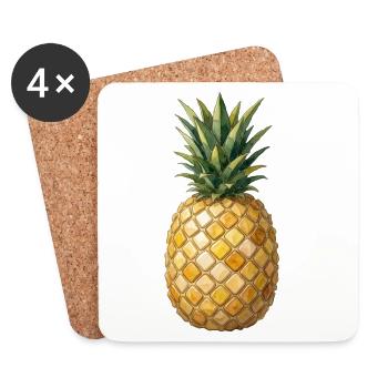 Pineapple Mosaic - Tropical Art for Summer Fans - Coasters (set of 4) - white - Front