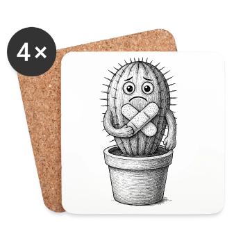 Bandaged Sad Cactus - Coasters (set of 4) - white - Front