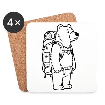 Hiking Bear - Coasters (set of 4) - white - Front