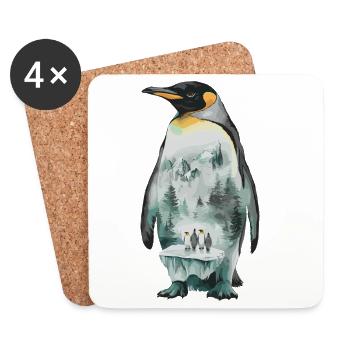 Pingouin avec motif paysager - Dessous de verre (lot de 4) - blanc - Devant