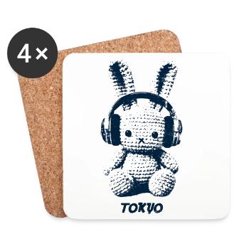 Crochet bunny with headphones - Tokyo - Coasters (set of 4) - white - Front