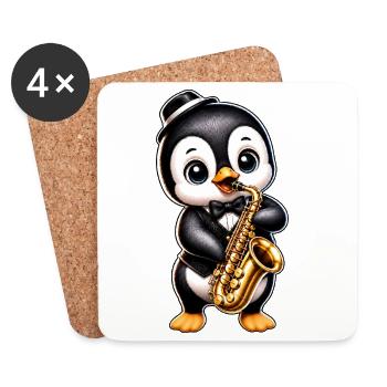 Joueur de saxophone pingouin mignon Jazz de dessins animés - Dessous de verre (lot de 4) - blanc - Devant