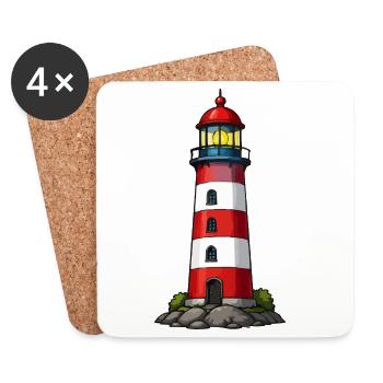 Phare rouge au bord de la mer - Dessous de verre (lot de 4) - blanc - Devant