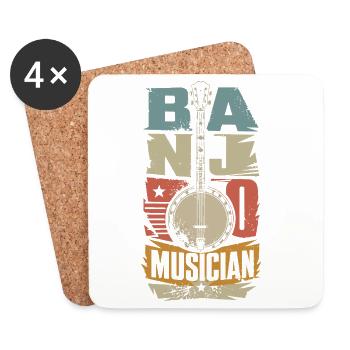 Vintage Banjo Banjo Player Banjo Country Music, - Coasters (set of 4) - white - Front