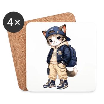 Cat Streetwear blaue Kapuze - Untersetzer (4er-Set) - Weiß - Vorne
