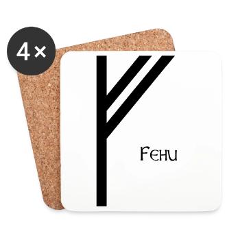 Rune Fehu avec Nom Noir – Viking Futhark - Dessous de verre (lot de 4) - blanc - Devant