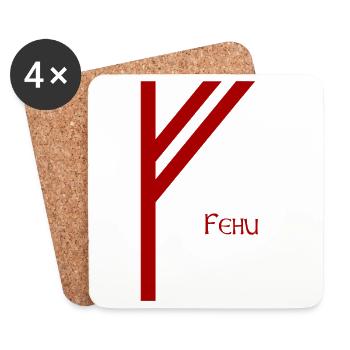 Rune Fehu nommée Rouge – Viking Futhark Norse - Dessous de verre (lot de 4) - blanc - Devant