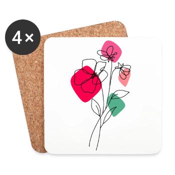 Lineart bouquet with color background - Coasters (set of 4) - white - Front