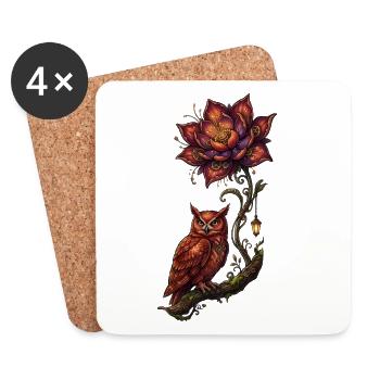 Luminescent Owl and Fire Flower - Coasters (set of 4) - white - Front
