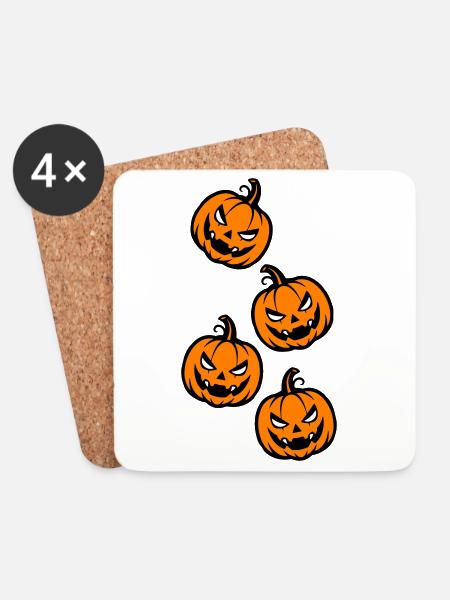 Kürbis Halloween - Untersetzer (4er-Set) - Weiß