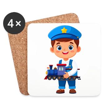 Kawaii Zugführer Junge Eisenbahn Kinder T-Shirt - Untersetzer (4er-Set) - Weiß - Vorne