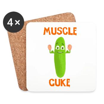 Muscle man cucumber muscle cuke vegan and funny - Coasters (set of 4) - white - Front