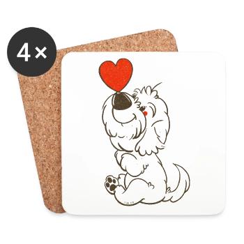 cockapoo Thor avec dessin au trait brun coeur - Dessous de verre (lot de 4) - blanc - Devant