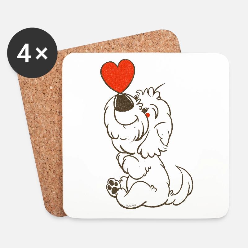 cockapoo Thor mit herzbrauner Strichzeichnung - Untersetzer (4er-Set) - Weiß