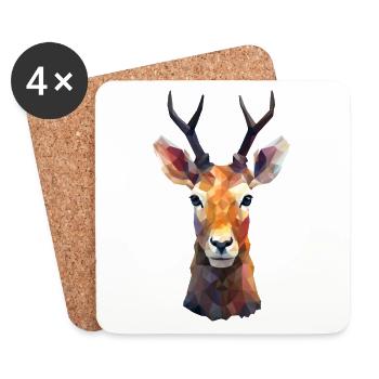 Deer and Roe Deer Polygon Art Design - Coasters (set of 4) - white - Front