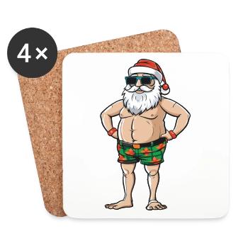 Weihnachtsmann Urlaub Santa - Untersetzer (4er-Set) - Weiß - Vorne