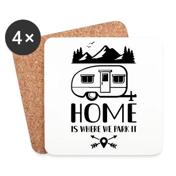 home is where we park it Camping Camper - Coasters (set of 4) - white - Front