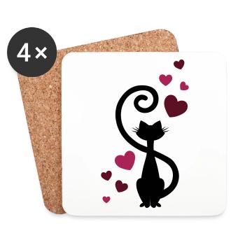 Cat Love In Love - cat in love - gift idea - Coasters (set of 4) - white - Front