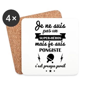Pas super héros pongiste,idée cadeau ping-pong - Dessous de verre (lot de 4) - blanc - Devant