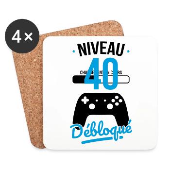 Anniversaire 40 ans - Niveau 40 débloqué - Gamer - Dessous de verre (lot de 4) - blanc - Devant