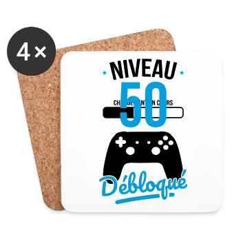 Anniversaire 50 ans - Niveau 50 débloqué - Gamer - Dessous de verre (lot de 4) - blanc - Devant