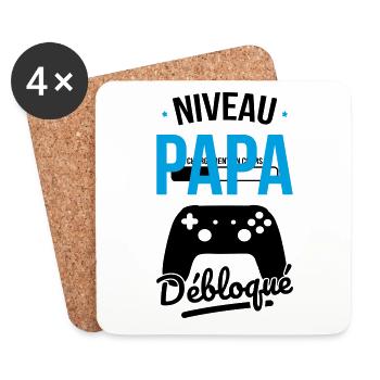 Fête des pères - Niveau Papa débloqué - Cadeau - Dessous de verre (lot de 4) - blanc - Devant