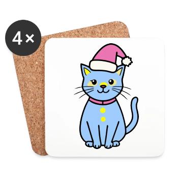 Meowy Christmas - Gift with Cat - Coasters (set of 4) - white - Front