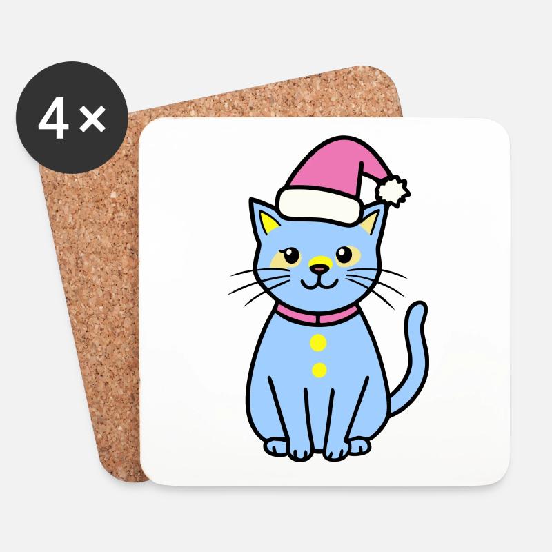 Meowy Christmas - Geschenk mit Katze - Untersetzer (4er-Set) - Weiß