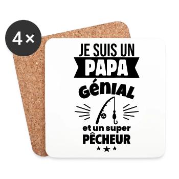 Je suis un papa génial et un super pêcheur - Dessous de verre (lot de 4) - blanc - Devant