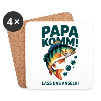 Papa komm wir gehen angeln! Angeln mit Papa - Untersetzer (4er-Set) - Weiß - Vorne
