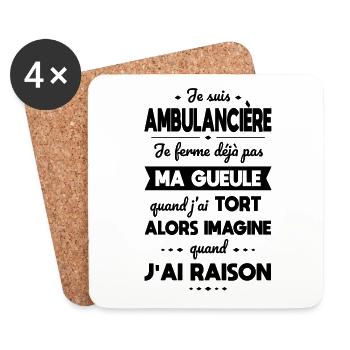 Ambulancière - Je ferme pas ma gueule - Dessous de verre (lot de 4) - blanc - Devant
