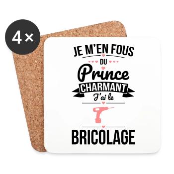 Je m'en fous du prince charmant j'ai le bricolage - Dessous de verre (lot de 4) - blanc - Devant