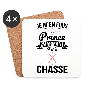Je m'en fous du prince charmant - J'ai la chasse - Dessous de verre (lot de 4) - blanc - Devant