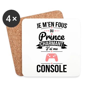 Je m'en fous du prince charmant - J'ai ma console - Dessous de verre (lot de 4) - blanc - Devant
