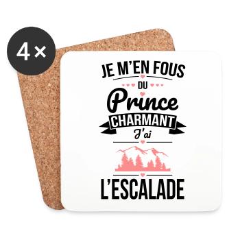 Je m'en fous du prince charmant - J'ai l'escalade - Dessous de verre (lot de 4) - blanc - Devant