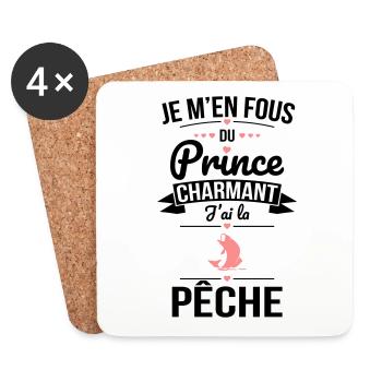 Je m'en fous du prince charmant - J'ai la pêche - Dessous de verre (lot de 4) - blanc - Devant