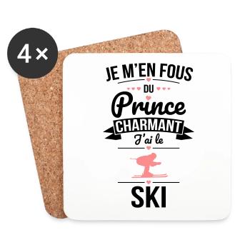 Je m'en fous du prince charmant - J'ai le ski - Dessous de verre (lot de 4) - blanc - Devant