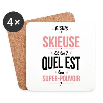 Cadeau ski - Je suis skieuse - Super-pouvoir - Dessous de verre (lot de 4) - blanc - Devant