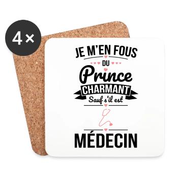 Fous du prince charmant sauf s'il est médecin - Dessous de verre (lot de 4) - blanc - Devant