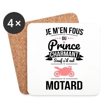 Fous du prince charmant sauf s'il est motard - Dessous de verre (lot de 4) - blanc - Devant