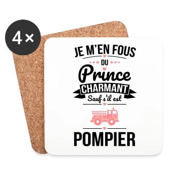 Fous du prince charmant sauf s'il est pompier - Dessous de verre (lot de 4) - blanc - Devant