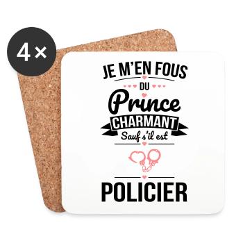 Fous du prince charmant sauf s'il est policier - Dessous de verre (lot de 4) - blanc - Devant