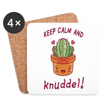 Kaktus Humor Keep Calm And Knuddel Geschenkidee - Untersetzer (4er-Set) - Weiß - Vorne