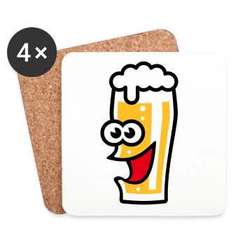 Happy Bierglas (Bier / Willibecher / Lustig / 3C) - Untersetzer (4er-Set) - Weiß - Vorne