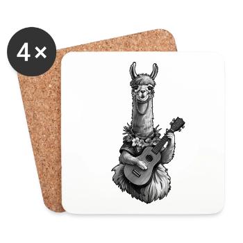 Lama spielt Ukulele - schwarz weiss - Untersetzer (4er-Set) - Weiß - Vorne