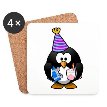 Geburtstag Pinguin - Untersetzer (4er-Set) - Weiß - Vorne